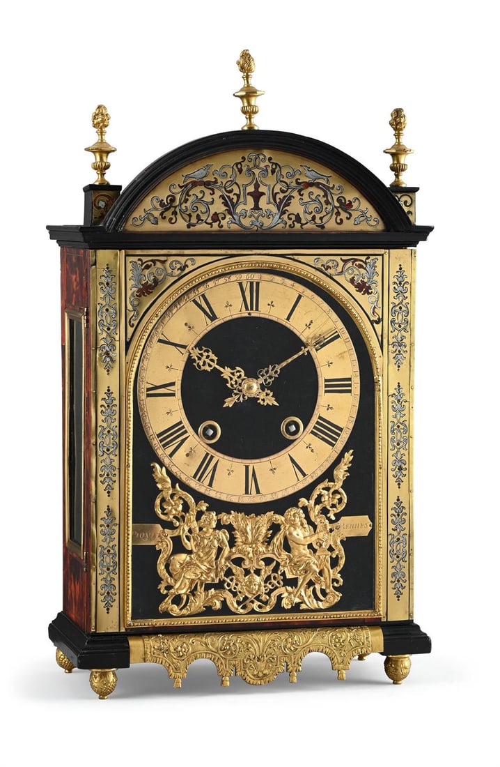 Y A FRENCH LOUIS XIV BOULLE AND PEWTER STRUNG TORTOISESHELL 'RELIGIEUSE' TABLE CLOCK (1 of 2)