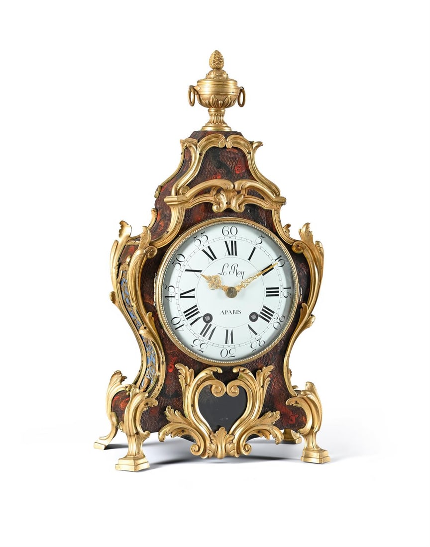 AN UNUSUAL LOUIS XVI GILT BRASS MOUNTED EMBOSSED LEATHER COVERED BRACKET CLOCK (1 of 4)