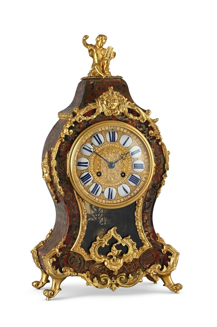 Y A FRENCH LOUIS XV STY LE GILT BRASS MOUNTED BOULLE MANTEL CLOCK (1 of 2)