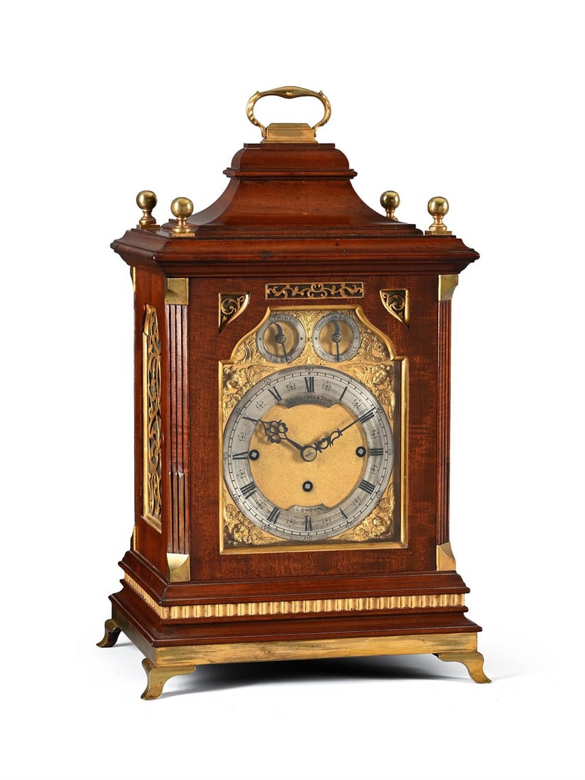 A LATE VICTORIAN GILT BRASS MOUNTED MAHOGANY QUARTER-CHIMING BRACKET CLOCK OF SMALLER PROPORTIONS (1 of 4)