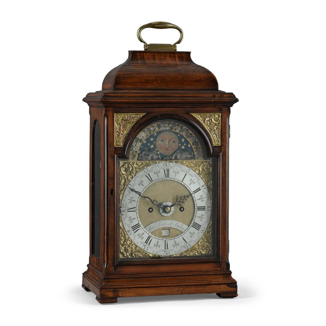 A POLISHED FRUITWOOD DUTCH-STRIKING TABLE/BRACKET CLOCK WITH MOONPHASE AND ALARM (1 of 2)