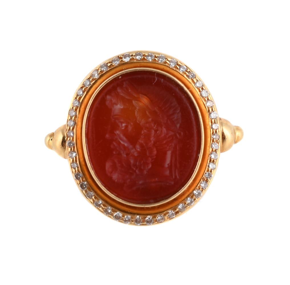 A CORNELIAN AND DIAMOND DRESS RING (1 of 2)
