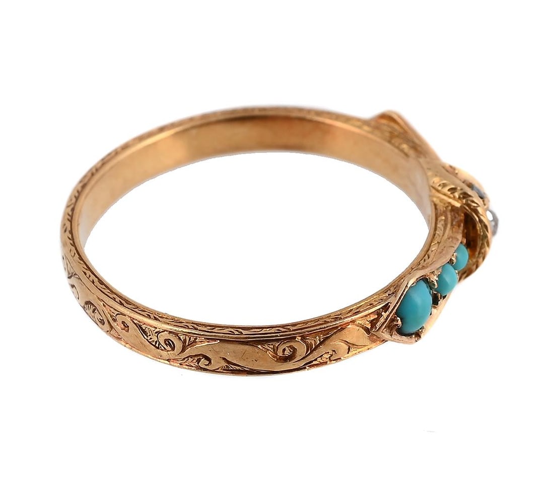 A MID VICTORIAN DIAMOND AND TURQUOISE RING - 2