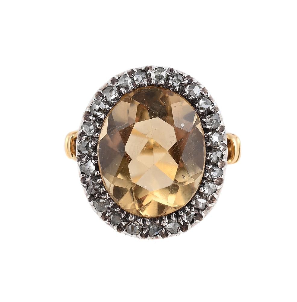 A CITRINE AND DIAMOND CLUSTER RING (1 of 2)
