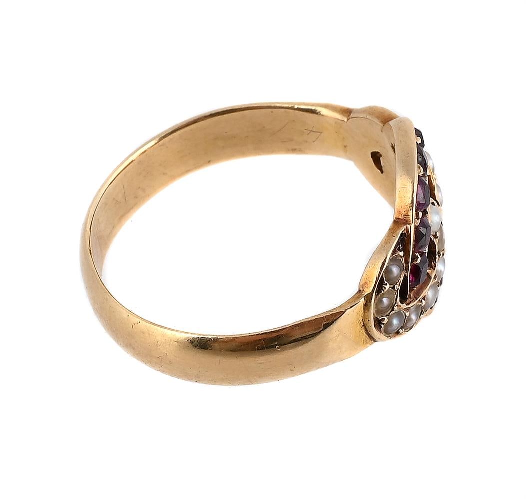 A RUBY AND HALF PEARL DRESS RING - 2