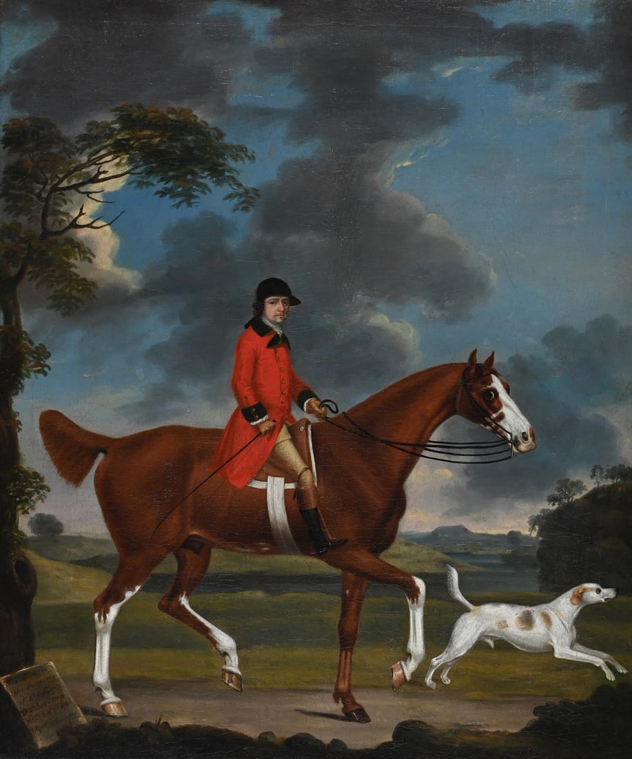THOMAS STRINGER (BRITISH 1722-1790), PORTRAIT OF COLONEL SLOPER WITH HIS FAVOURITE HUNTER AND HOUND (1 of 3)