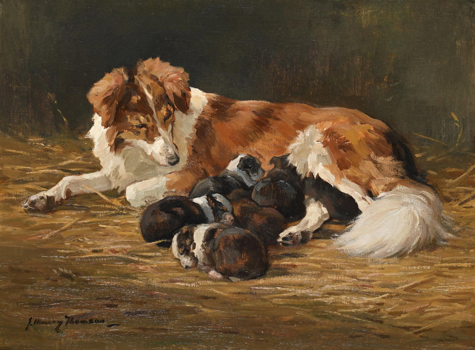 λ JOHN MURRAY THOMSON (BRITISH 1885-1974), A MOTHER AND PUPS (1 of 3)