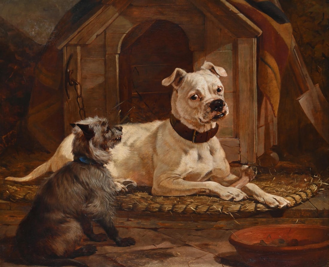 WILLIAM OSBORNE (IRISH 1823-1901), DOGS IN AN INTERIOR: WILLIAM OSBORNE (IRISH 1823-1901)DOGS IN AN INTERIOROil on canvasSigned (lower right)62 x 75cm (24¼ x 29½in.)