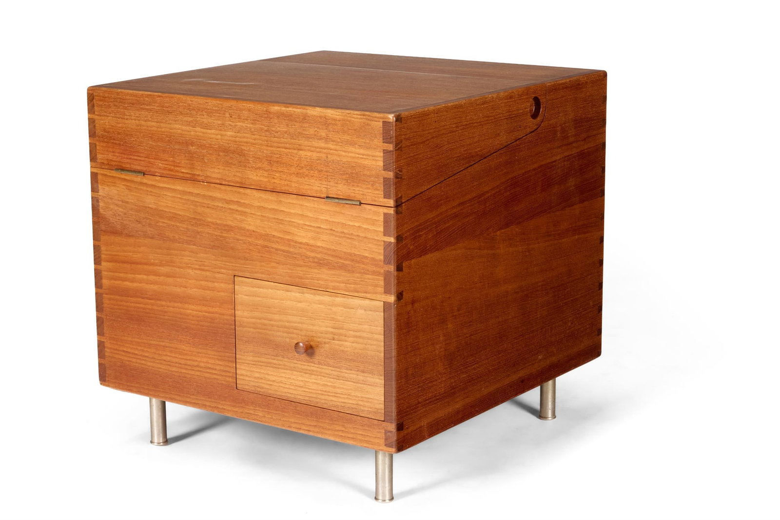 HANS J. WEGNER (DANISH, 1914-2007), 'CUBE' BAR, MODEL NO. 'AT-34', DESIGNED IN 1956: HANS J. WEGNER (DANISH, 1914-2007) 'CUBE' BAR, MODEL NO. 'AT-34', DESIGNED IN 1956With a hinged top enclosing compartments, and with a drawer to the front.Manufactured by Andreas Tuck, Denmark. The un