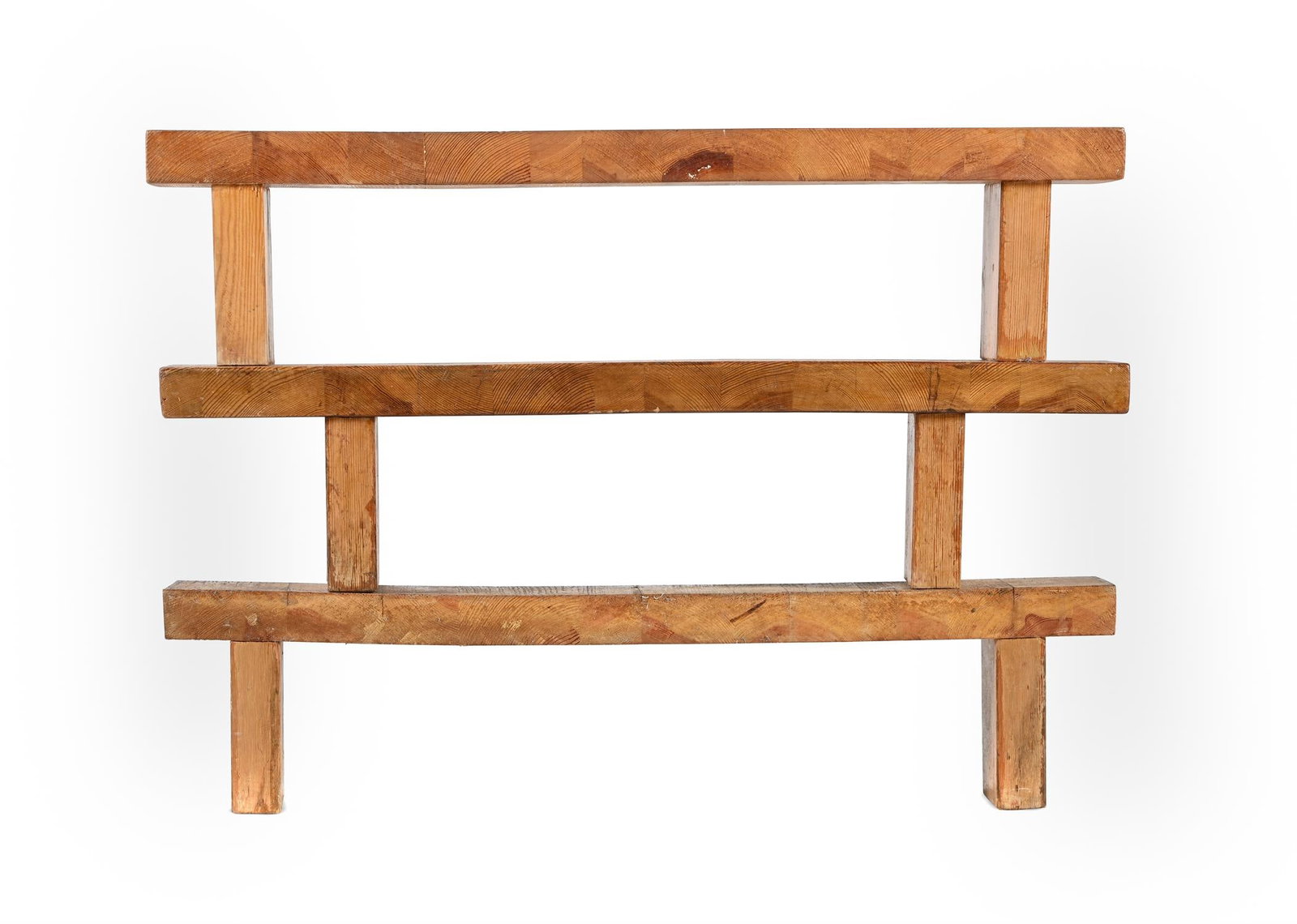 CHARLOTTE PERRIAND (FRENCH, 1903-1999), A SET OF WALL SHELVES, SECOND HALF 20TH CENTURY: CHARLOTTE PERRIAND (FRENCH, 1903-1999)A SET OF WALL SHELVES, SECOND HALF 20TH CENTURY PineLikely for or derived from Les Arcs Ski Lodge projectEach: 18cm high, 76cm wide, 13.5cm deepTogether with a pa