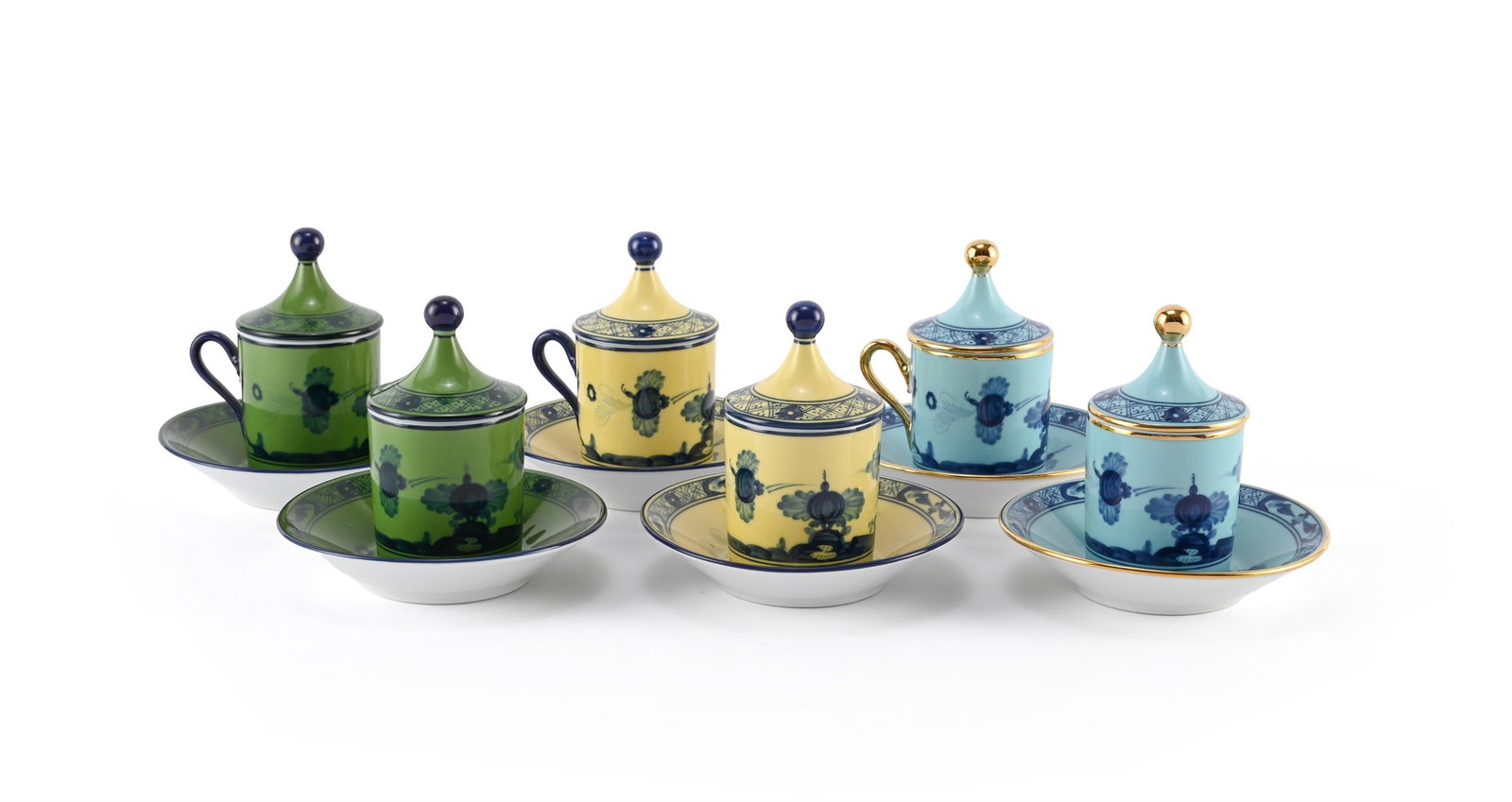 GIO PONTI (ITALIAN,1891-1979), FOR RICHARD GINORI (ITALIAN, FD. 1735) THREE ESPRESSO SETS: GIO PONTI (ITALIAN,1891-1979) FOR RICHARD GINORI (ITALIAN, FD. 1735)THREE PAIRS OF 'ORIENTE ITALIANO' ESPRESSO SETS; DESIGNED 1946; 21ST CENTURYPorcelain; floral details Each set comprising of two esp
