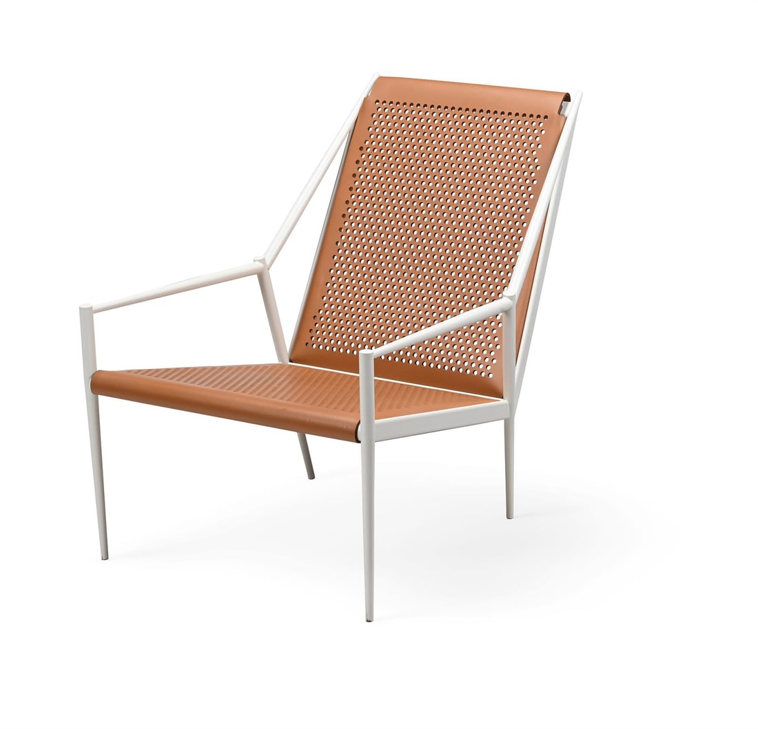 MAX LIPSEY (AMERICAN, B.1983), 'ACCIAIO' LOUNGE ARMCHAIR; DESIGNED 2014: MAX LIPSEY (AMERICAN, B.1983)'ACCIAIO' LOUNGE ARMCHAIR; DESIGNED 2014Tapered iron bicycle tubes, epoxy powder varnish; reticulated detail to seat and backManufacturer's paper label to underside 'cappe