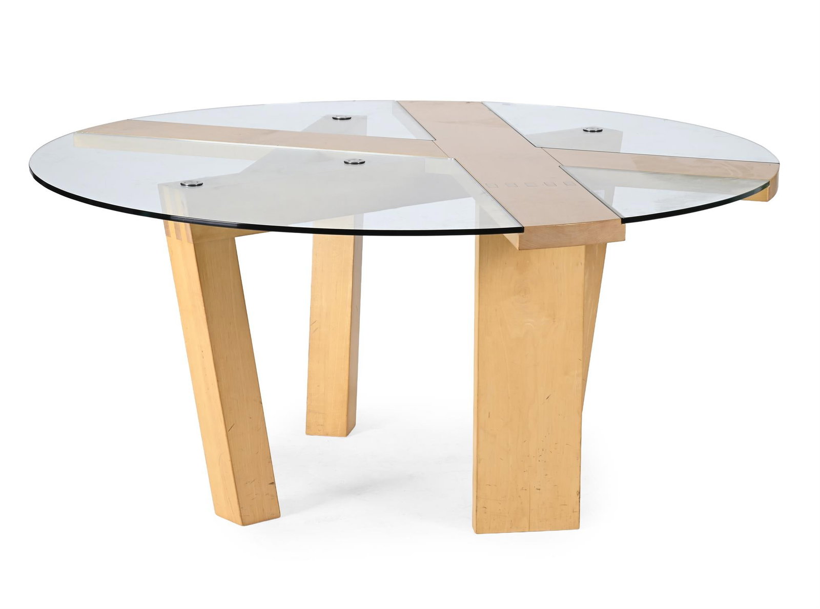 ROBERT KILVINGTON (BRITISH, 1967-) CIRCULAR TABLE, 1998: ROBERT KILVINGTON (BRITISH, 1967-)CIRCULAR TABLE, 1998Maple, glassImpressed 'Robert Kilvington 1998' to underside 73.5cm high, 160cm diameterRobert Kilvington studied at Parnham College (1989-91), und