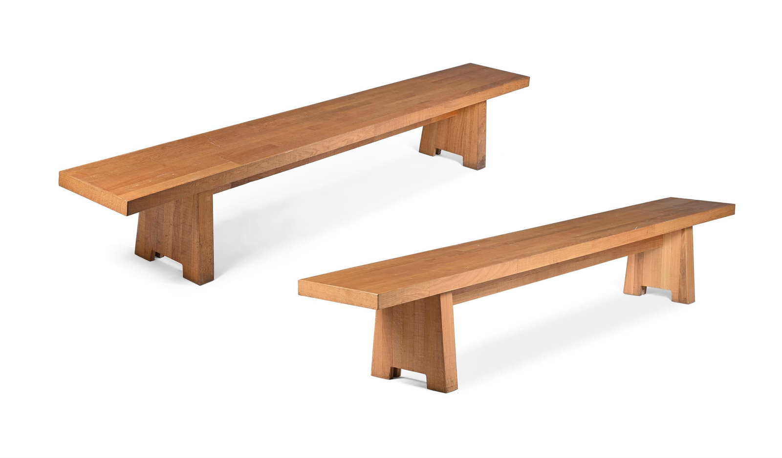 PIET HEIN EEK (DUTCH, B.1967), PAIR OF CANTEEN BENCHES; LATE 20TH CENTURY: PIET HEIN EEK (DUTCH, B.1967)PAIR OF CANTEEN BENCHES; LATE 20TH CENTURY OakStamped 'PIET HEIN EEK/ MADE IN THE NETHERLANDS'48cm high, 300cm wide, 40cm