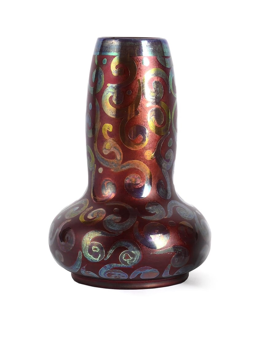 BURMANTOFTS/THE LEEDS FIRECLAY CO. LTD, VASE, CIRCA 1890: BURMANTOFTS/THE LEEDS FIRECLAY CO. LTD (BRITISH)A VASE, CIRCA 1890With swirling pattern in lustre glazeUnderside with indistinct (and faint) impressed 'BF' monogram and indistinct (and faint) '...LEED