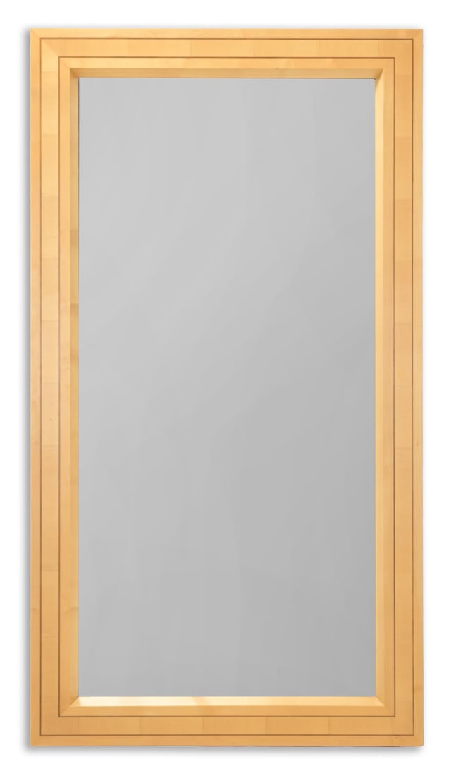 LINLEY (BRITISH, FD.1985), A LARGE MIRROR: LINLEY (BRITISH, FD.1985)A LARGE MIRRORBirch inlaid with sycamore and walnut, mirrored glass; bidirectional hanging Stamped 'LINLEY'180cm high, 100cm wide, 10cm deep