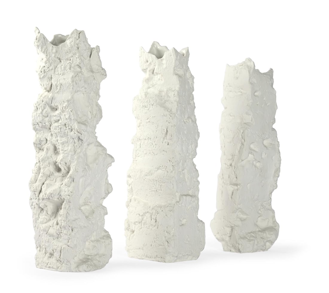 λ SIMON KIDD (IRISH), THREE CERAMICS; 2019: λ SIMON KIDD (IRISH)THREE CERAMICS; 2019Slip cast porcelainComprising designs 'DUG NO.12, 13 AND 16'Largest: 45cm high, 13cm wide, 5cm deep λ indicates that this lot may be subject to Droit