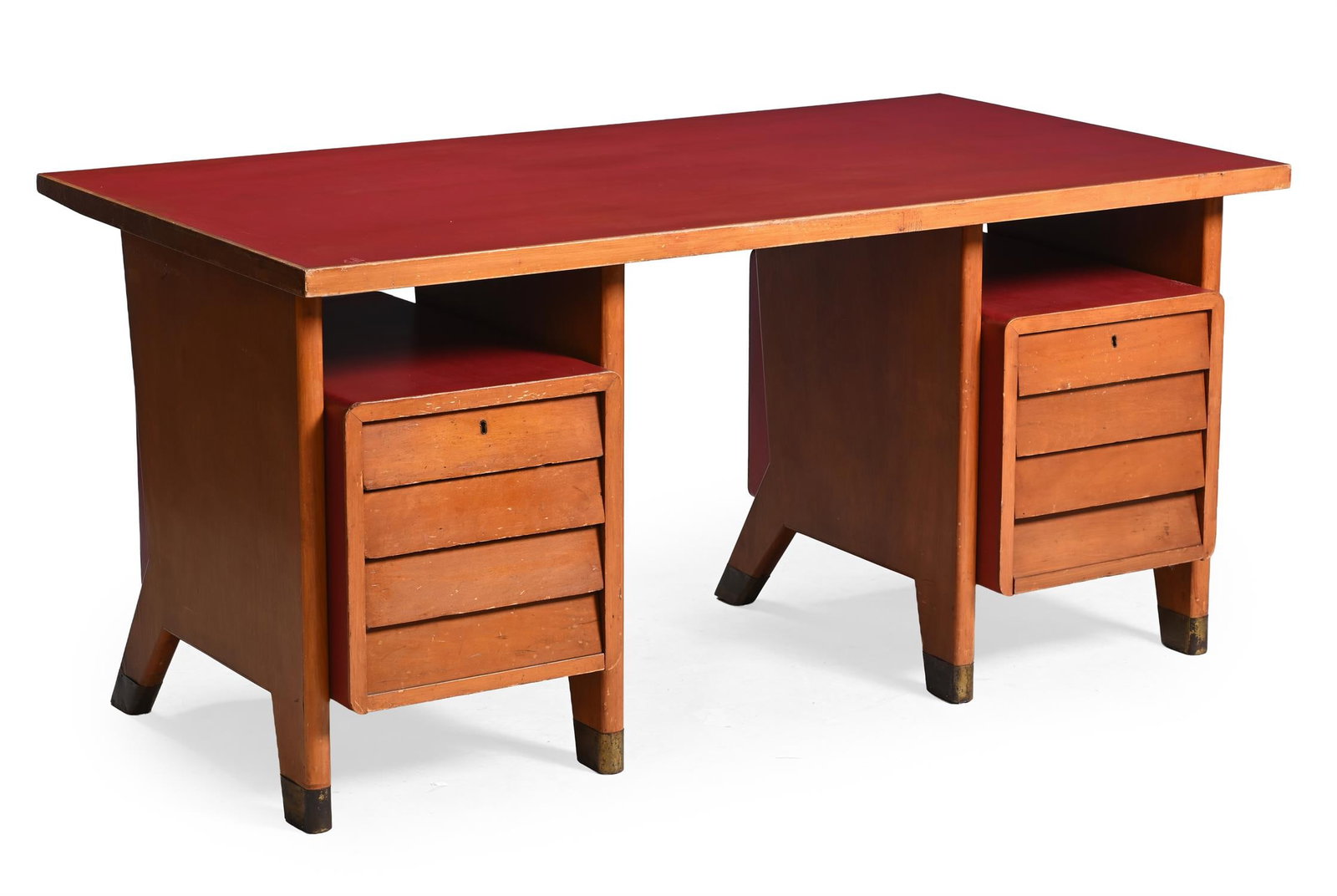 GIO PONTI (ITALIAN, 1891-1979), DESK; CIRCA 1955: GIO PONTI (ITALIAN, 1891-1979)DESK; CIRCA 1955Beech, laminate, brass 79cm high, 167cm wide, 90cm deepTogether with a certificate of expertise from the Gio Ponti Archives.Provenance:Administrative Offi