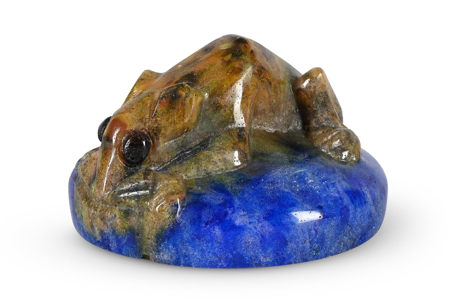 FRANÇOIS-EMILE DÉCORCHEMONT (FRENCH, 1880-1971), PAPERWEIGHT; CIRCA 1920: FRANÇOIS-EMILE DÉCORCHEMONT (FRENCH, 1880-1971)PAPERWEIGHT; CIRCA 1920Coloured glass, in the shape of a mouse resting on circular baseStamped with maker's mark10cm wide