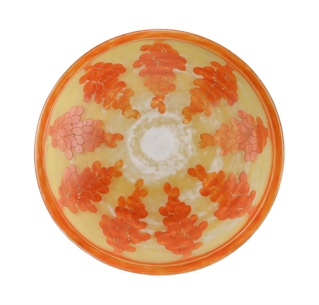 LE VERRE FRANÇAIS (FRENCH), ‘DATTIERS’ LAMP SHADE; CIRCA 1930: LE VERRE FRANÇAIS (FRENCH)'DATTIERS' LAMP SHADE; CIRCA 1930Cameo glass; stylised date palm clusters34cm diameter