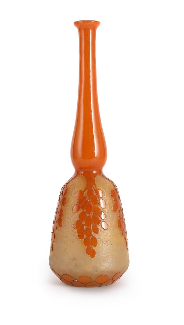 LE VERRE FRANÇAIS (FRENCH), ‘DATTIERS’ TALL VASE; CIRCA 1930: LE VERRE FRANÇAIS (FRENCH)'DATTIERS' TALL VASE; CIRCA 1930Cameo glass; stylised date palm clusters36cm high