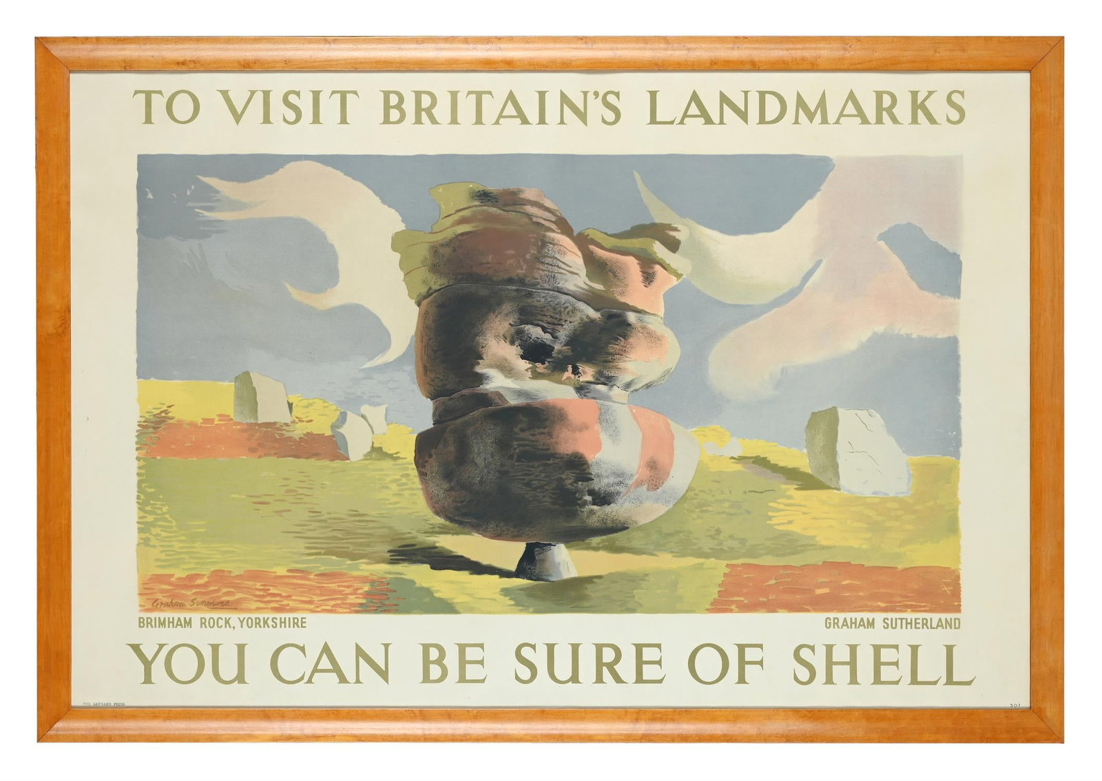 GRAHAM SUTHERLAND (BRITISH, 1903-1980), A SHELL ADVERTISING POSTER FOR 'BRIMHAM ROCK (YORKSHIRE)': GRAHAM SUTHERLAND (BRITISH, 1903-1980)A SHELL ADVERTISING POSTER FOR 'BRIMHAM ROCK (YORKSHIRE)', 1937Lithographic posterPrinted by the Baynard PressFramed75 x 112.5cm 83 x 121.5cm (inc frame)From an a