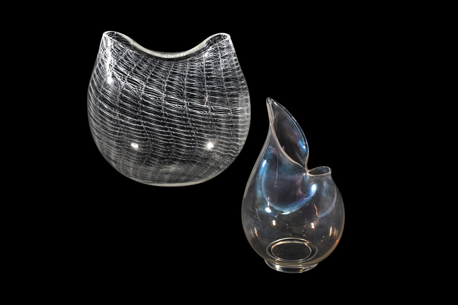 BAROVIER & TOSO (ITALIAN, FD. 1925), PITCHER, SECOND HALF 20TH CENTURY: BAROVIER & TOSO (ITALIAN, FD. 1925)PITCHER, SECOND HALF 20TH CENTURYGlass with slight opalescence and 'pinched' spout/handle designInscribed to underside Barovier & Toso, Murano21.5cm highTogether wit