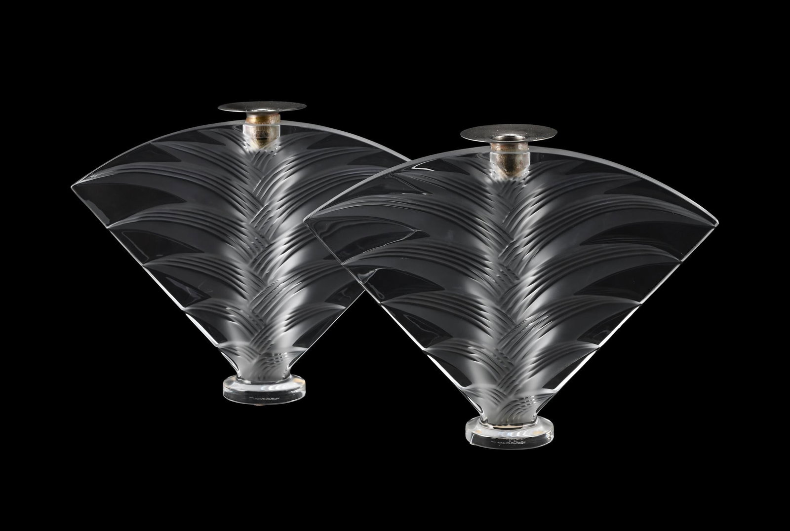 LALIQUE, `RAVELANA'; LATE 20TH CENTURY: LALIQUE`RAVELANA'; LATE 20TH CENTURYClear and frosted glass with steel holderSigned 'Lalique® France'21.5cm high