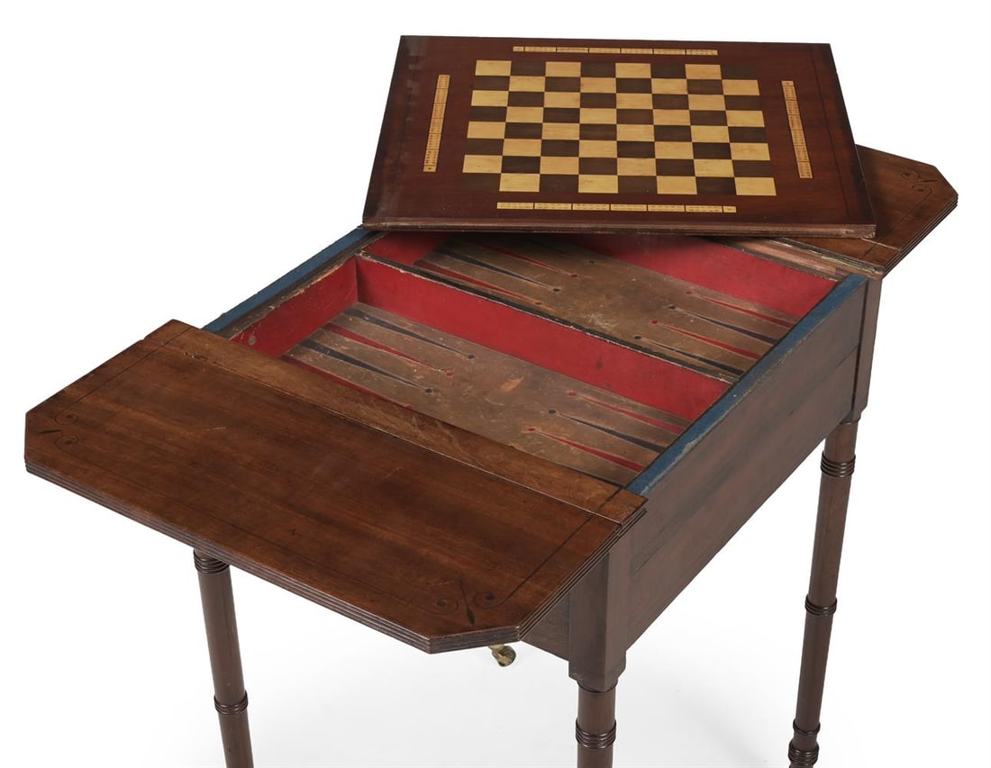 Y A REGENCY MAHOGANY AND EBONY STRUNG GAMING WORK TABLE, CIRCA 1815 - 3