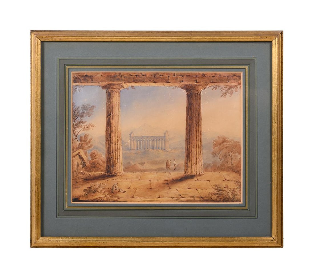 FOLLOWER OF FRANZ KAISERMANN, VIEW OF A TEMPLE AT PAESTUM: FOLLOWER OF FRANZ KAISERMANN VIEW OF
