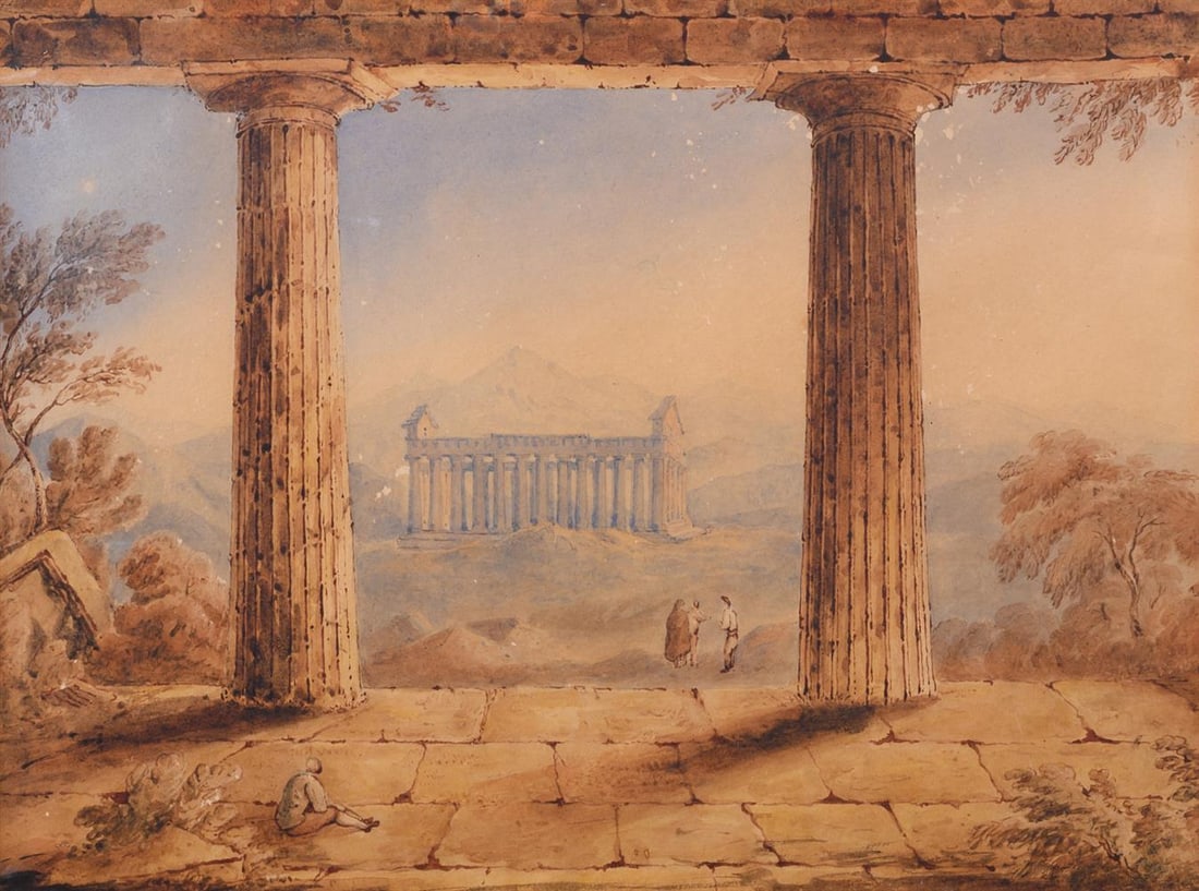 FOLLOWER OF FRANZ KAISERMANN, VIEW OF A TEMPLE AT PAESTUM - 2