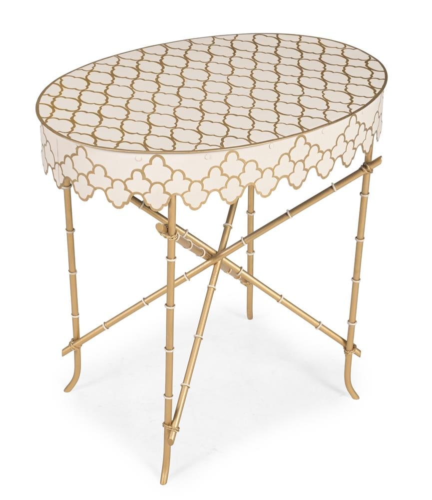 THREE PAINTED AND PARCEL GILT IRON FAUX BAMBOO CIRCULAR OCCASIONAL TABLES, MODERN - 2