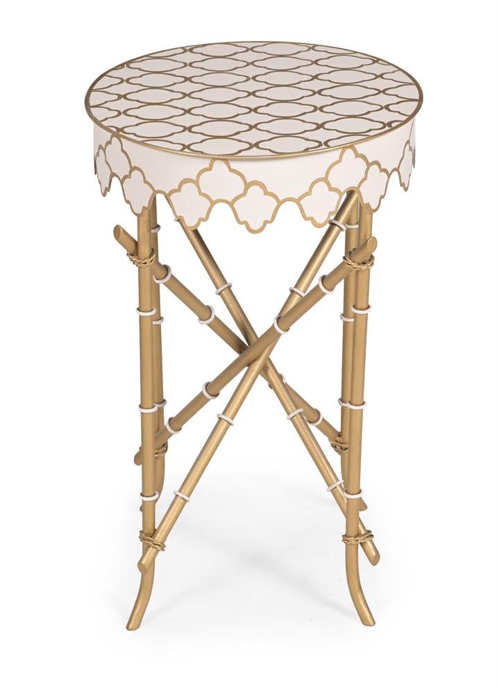 THREE PAINTED AND PARCEL GILT IRON FAUX BAMBOO CIRCULAR OCCASIONAL TABLES, MODERN - 3