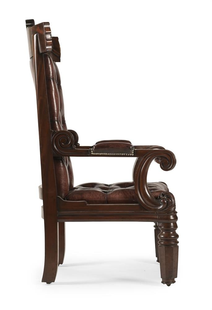 A MAHOGANY AND BUTTONED LEATHER THRONE OR MASTER'S ARMCHAIR, CIRCA 1830 - 3