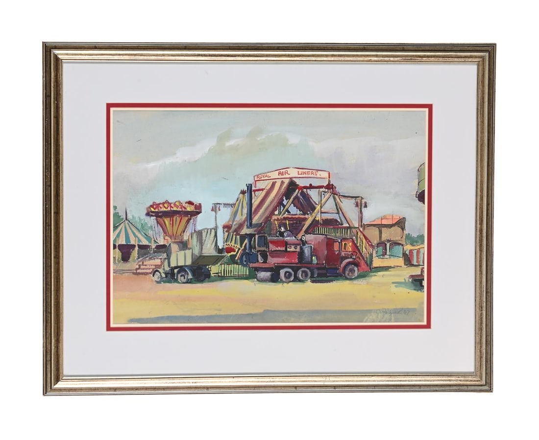 CLIFFORD FISHWICK (BRITISH 1923-1997), ROYAL AIR LINERS, SEFTON PARK, LIVERPOOL: CLIFFORD FISHWICK (BRITISH 1923-1997) ROYAL AIR LINERS, SEFTON PARK, LIVERPOOL Watercolour and gouache on buff paper Signed and dated '47 (lower right) 36 x 53cm (14 x 20¾in.) Condition