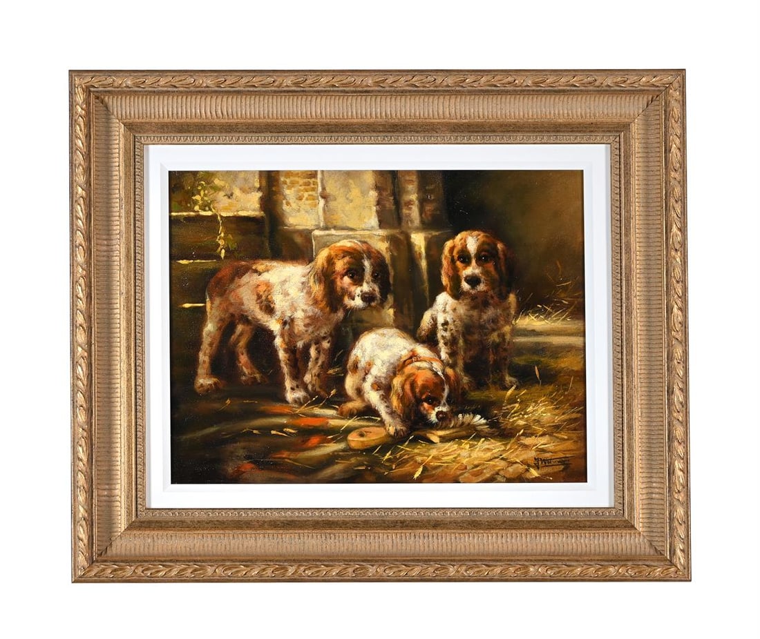 JOHANNES WOUTERUS VAN TRIRUM (DUTCH 1924-2011), THREE SPANIEL PUPPIES: JOHANNES WOUTERUS VAN TRIRUM (DUTCH 1924-2011) THREE SPANIEL PUPPIES Oil on canvas Signed (lower right) 29 x 38cm (11¼ x 14¾in.) Condition Report: Condition Report Disclaimer