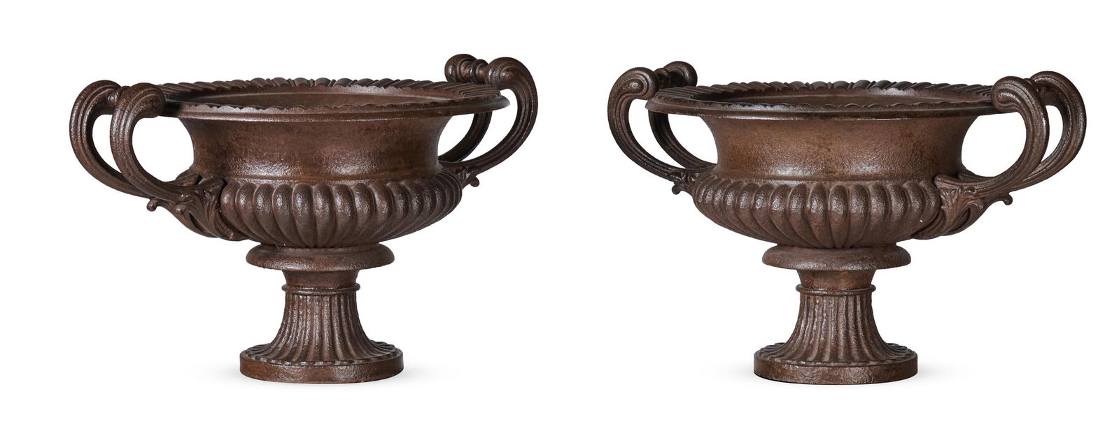 A PAIR OF CAST IRON TWIN HANDLED URNS, 19TH CENTURY - 2