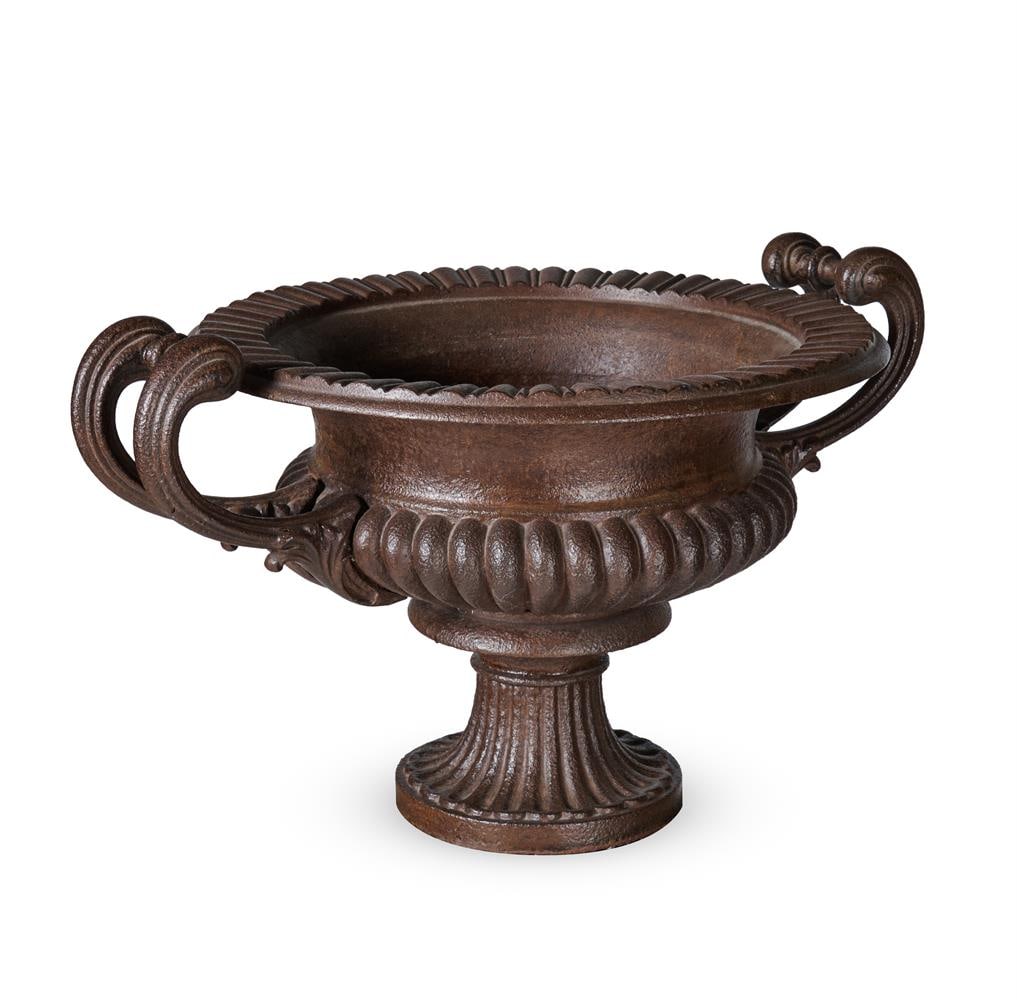 A PAIR OF CAST IRON TWIN HANDLED URNS, 19TH CENTURY - 3