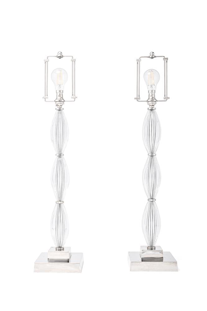 A PAIR OF GLASS AND SILVER PLATED TABLE LAMPS, OF RECENT MANUFACTURE - 2