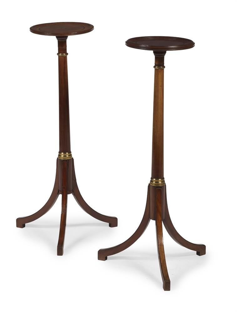 A PAIR OF LOUIS PHILIPPE MAHOGANY TORCHÈRES, CIRCA 1830: A PAIR OF LOUIS PHILIPPE MAHOGANY TORCHÈRES