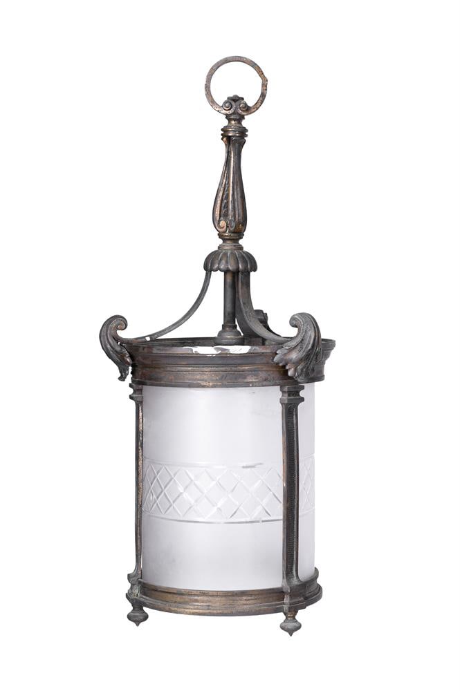 A SET OF SEVEN EDWARDIAN GILT BRONZE AND FROSTED GLASS HANGING LANTERNS, FIRST QUARTER 20TH CENTURY - 2