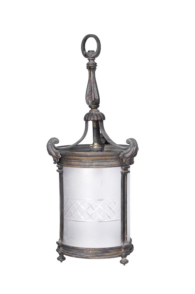 A SET OF SEVEN EDWARDIAN GILT BRONZE AND FROSTED GLASS HANGING LANTERNS, FIRST QUARTER 20TH CENTURY - 6
