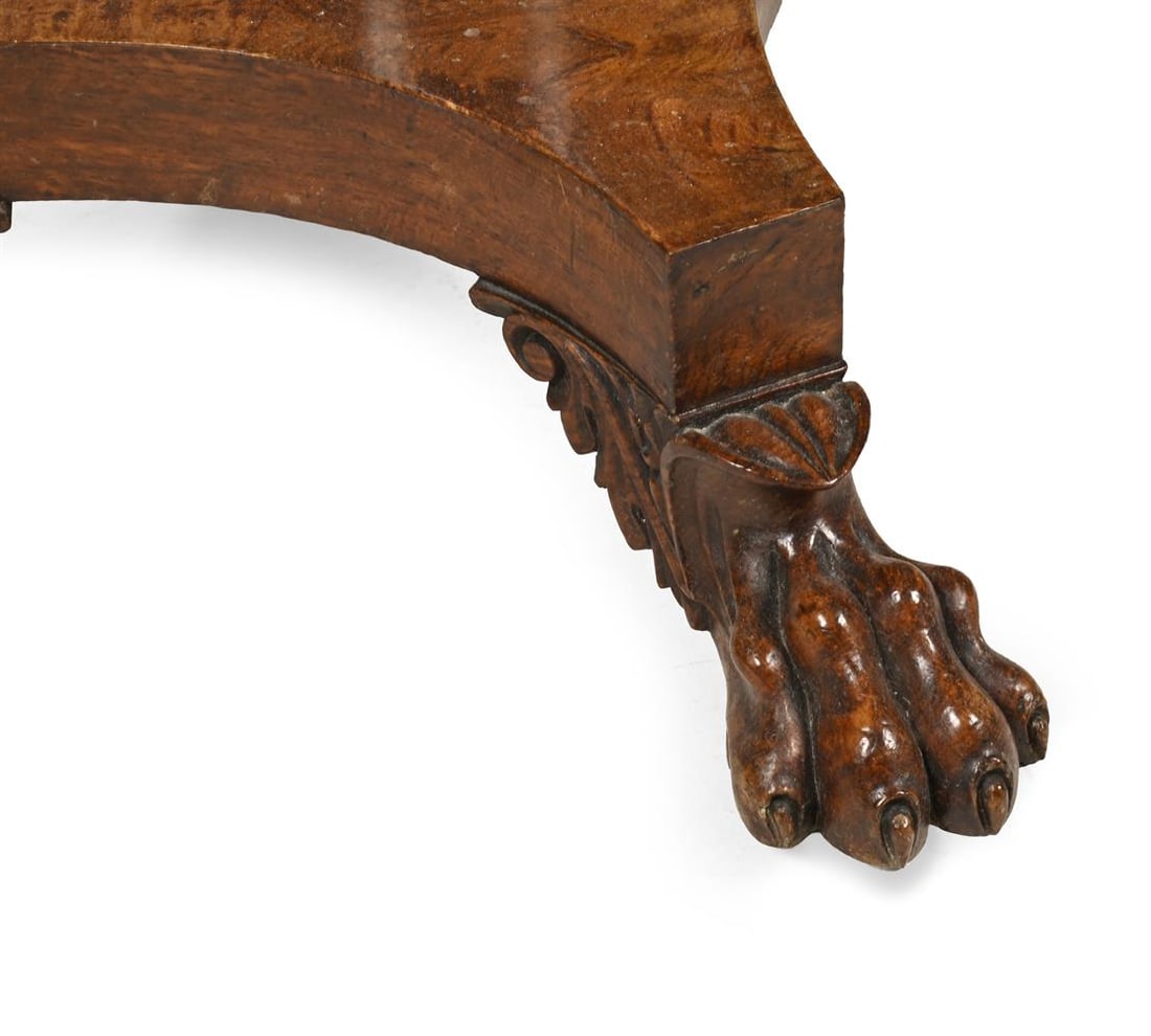 A WILLIAM IV BURR ELM FOLD OVER GAMING TABLE, POSSIBLY BY JOHN KENDELL & CO OF LEEDS, CIRCA 1835 - 5