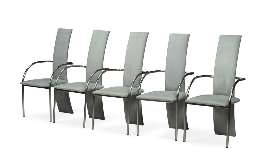 BELGO CHROM (BELGIAN, FD. 1966), DEMI-LUNE DINING TABLE AND TEN DINING CHAIRS; LATE 20TH CENTURY - 4