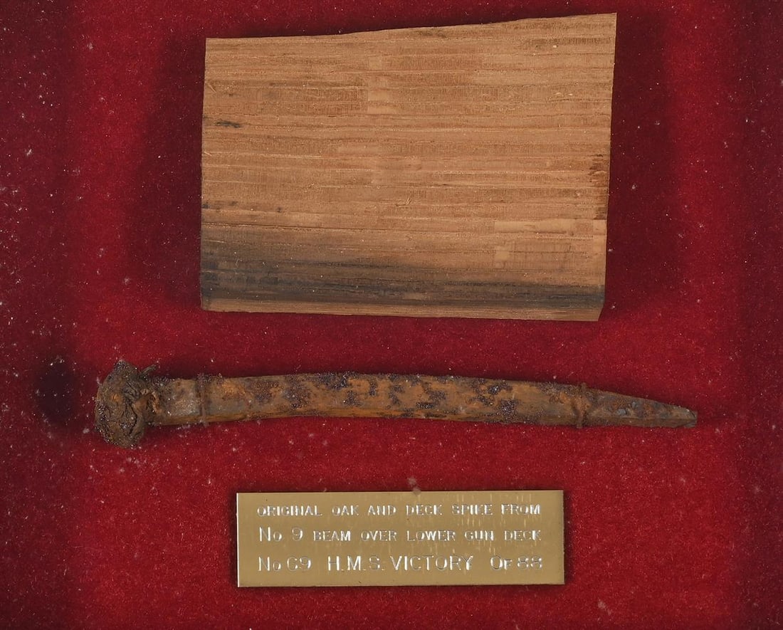 A CASED DECK SPIKE AND OAK FRAGMENT FROM H.M.S VICTORY - 2