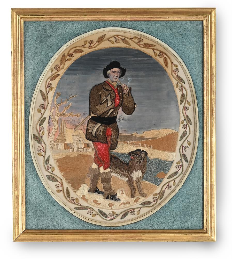 A LATE GEORGE III SILKWORK EMBROIDERY PICTURE, CIRCA 1810-1830: A LATE GEORGE III SILKWORK EMBROIDERY PICTURE