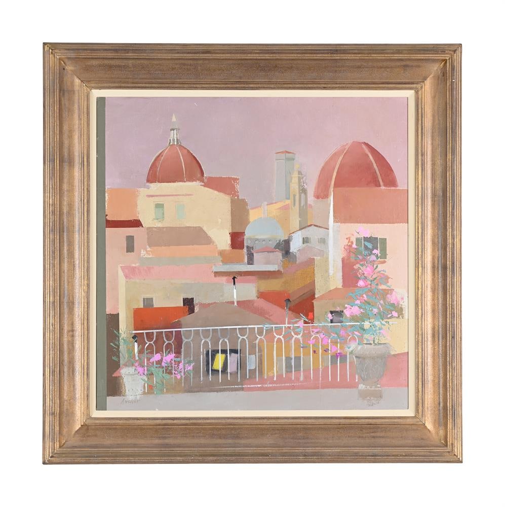 FRANK ARCHER (BRITISH 1912-1994), BALCONY, FLORENCE: FRANK ARCHER (BRITISH 1912-1994) BALCONY, FLORENCE Oil on canvas Signed (lower left) 61 x 61cm (24 x 24in.)