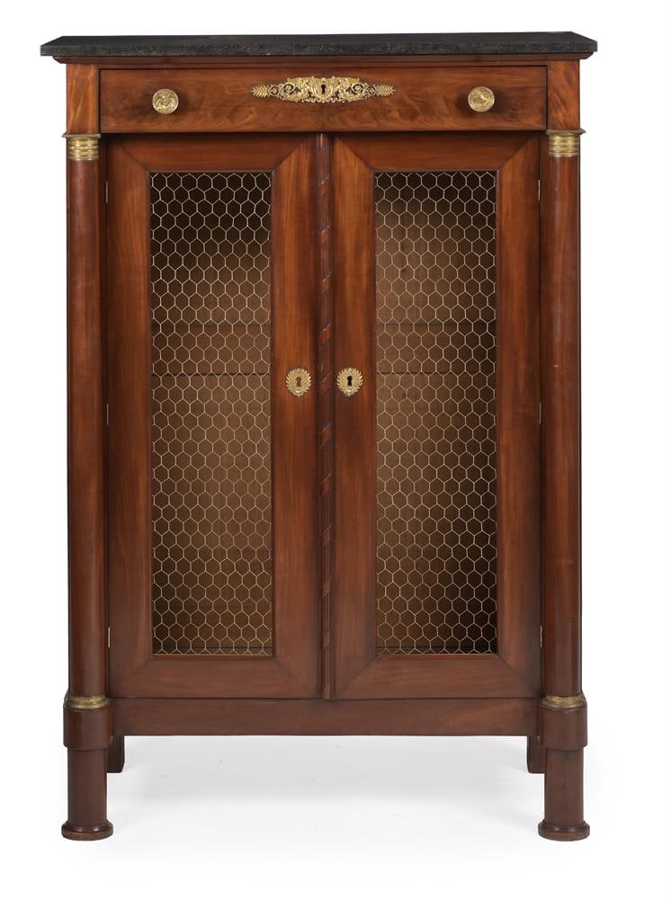 A LOUIS PHILIPPE MAHOGANY, GILT METAL MOUNTED AND MARBLE TOPPED CABINET, CIRCA 1840 - 2