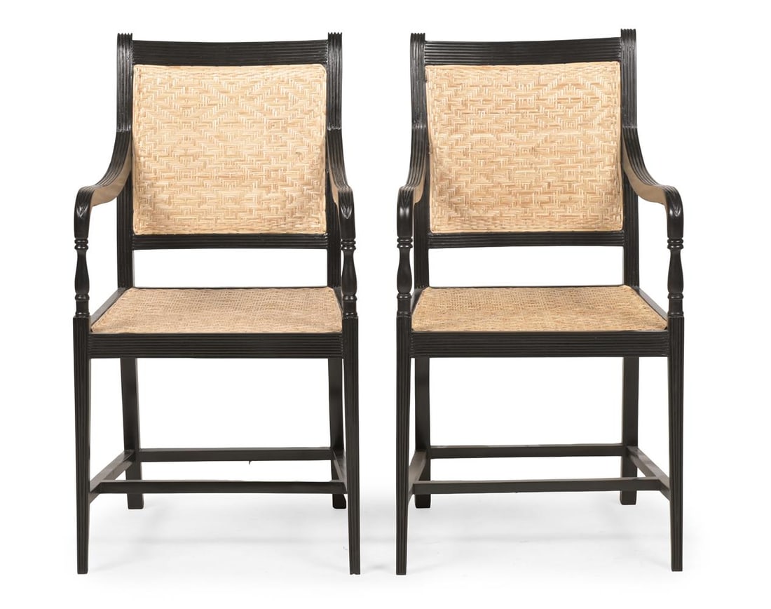 Y A PAIR OF EBONY ARMCHAIRS, IN GEORGE III STYLE, LATE 20TH OR EARLY 21ST CENTURY - 3