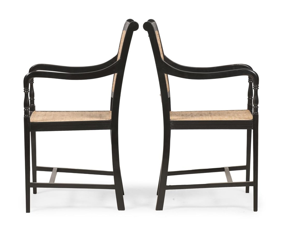 Y A PAIR OF EBONY ARMCHAIRS, IN GEORGE III STYLE, LATE 20TH OR EARLY 21ST CENTURY - 4